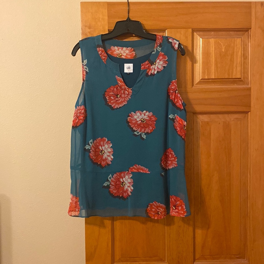 CAbi Teal Floral Blouse